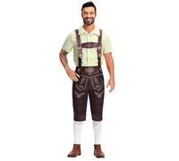 Pantaloni in pelle da uomo, per costume tradizionale bavarese, con bretelle, in finta pelle, tradizionali, in stile Oktoberfest, da uomo, in stile bavarese, marrone, L