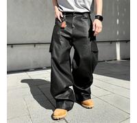 Pantaloni in pelle PU neri da uomo, gamba dritta morbida e versatile. Pantaloni in pelle neri da uomo, pantaloni a gamba larga da uomo, pantaloni oversize neri da uomo, pantaloni in pelle neri da uomo