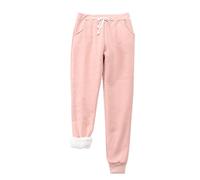 Pantaloni in pile da donna, invernali, caldi, pantaloni termici da donna, pantaloni di colore puro, pantaloni con coulisse, comodi pantaloni harem casual addensare pantaloni, Rosa, L