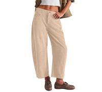 Pantaloni in velluto a coste da donna, a gamba larga, con borchie, pantaloni harem, lunghi alla caviglia, comodi, per il tempo libero, per la casa, taglio dritto, pantaloni casual, cachi, L