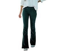 Pantaloni in velluto a coste, da donna, a vita alta, colore nero, slim fit, a corde, dritti, elasticizzati, per il tempo libero, skinny