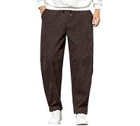 Pantaloni in velluto a coste larghi, da uomo, tinta unita, con tasca con coulisse, gamba dritta, fondo elastico in vita, pantaloni casual comodi alla moda, gamba larga, pantaloni da corsa, Caff, L