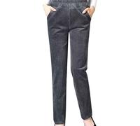 Pantaloni in velluto a vita alta, foderati, per il tempo libero, spessi con pile, pantaloni termici, per la mamma, sottili, pantaloni chino, dritti, per il lavoro, per l'inverno, grigio., XL