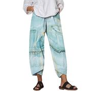 Pantaloni in vita elastica donna pantaloni con tasca allentata pantaloni stampati stile e senza saggezza raccolta sport pantaloni casual, verde, M