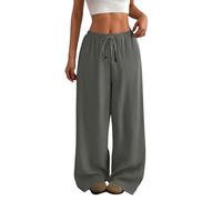 Pantaloni increspati da donna UK da donna larghi pull on barile gamba larga spiaggia pantaloni palazzo casual coulisse allentato elastico alto atteso tinta unita pantaloni della tuta Y2K, Grigio, L