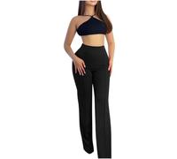 Pantaloni invernali da donna con tasche 2025 Pantaloni da donna in tinta unita leggermente svasati Pantaloni a gamba larga Pantaloni casual da donna con elastico in vita, Nero , S