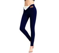 Pantaloni invernali da donna foderati in pile, leggings termici da donna, a vita alta, caldi, per controllo della pancia, per yoga, per attività all'aria aperta, per il fitness, Blu marino, L