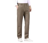 Pantaloni Inverno Uomo Foderati in Pile, Slim Fit Diritto Eleganti per Ufficio, Alta Vita con Tasche(Khaki,Large)