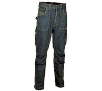 Pantaloni jeans da lavoro elasticizzati Barcelona adatto alle staioni fredde con con multitasche porta-oggetti ,porta metro e martello (46, BLU JEANS)