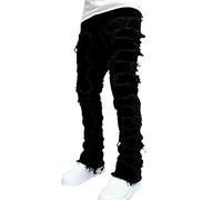 Pantaloni jeans da uomo strappati a gamba dritta, taglio moderno, comodi e durevoli, perfetti per abiti casual e eleganti, disponibili nelle taglie S-XXL, Nero , S