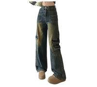 Pantaloni Jeans Donna Larghi, Jeans Wide Leg Donna Ultra Morbidi a Gamba Larga Vestibilità Sciolta Jeans Casual Molto Elastici Vita Media Jeans Donna Strappati Per La Vita Quotidiana E Lo Sport