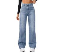 Pantaloni Jeans Pantaloni in denim Slim Fit Gambe allentate Vita media Ascesi Fianchi e tinta unita Gamba dritta per le donne, Blu, S-M