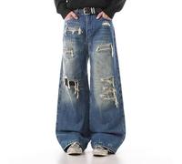 Pantaloni Jeans Uomo Baggy Pantaloni Jeans Denim Uomo con Stile Streetwear Patchwork e Design Strappati per Un Moderno e alla Moda (Light Blue, S)