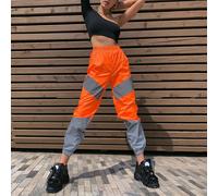 Pantaloni jogger riflettenti spaccati donna arancioni XL, vita media, lunghezza lunga