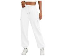 Pantaloni Jogging Donna Vita Elastica, Pantaloni Sportivi con Coulisse Multi-Tasche Felpe Casual Confortevole Base Versatile Sportwear Pantaloni per l'esercizio In Esecuzione, bianco, M