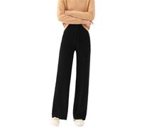Pantaloni larghi a gamba dritta in lana da donna a vita alta pantaloni caldi a gamba dritta pantaloni casual, Nero , XXL
