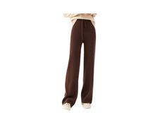 Pantaloni larghi a gamba dritta in lana da donna a vita alta pantaloni caldi a gamba dritta pantaloni casual, Marrone, 3XL