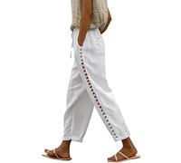 Pantaloni larghi corti in cotone dalla vestibilità rilassata da donna Capris Casual Capri Harem Pantaloni da donna in lino da donna Pull On Capris estivo con coulisse con tasche Abito da donna Capris