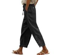 Pantaloni larghi da donna fluidi estivi di grandi dimensioni pantaloni gamba chic pizzo montare pantaloni 3/4 casual taglio cotone e lino vita elastica coulisse coulisse pantaloni con tasche dritte
