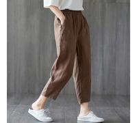Pantaloni larghi da donna in cotone e lino con ElFor astic WFor aistbFor e, Nona lunghezza per ComfortFor able BreFor athFor able Summer WeFor ar (4XL marrone)