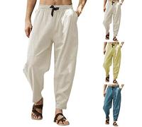Pantaloni larghi da uomo in morbido cotone pantaloni larghi estivi casual in lino pantaloni da spiaggia pantaloni larghi pantaloni a gamba dritta pantaloni da pista a contrasto nero con coulisse