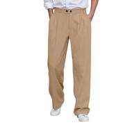 Pantaloni larghi da uomo in tessuto con gamba dritta, pantaloni casual per il tempo libero con pieghe in vita, comodi pantaloni in stile palazzo per un look rilassato, Stil_a04 kaki, L