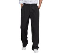 Pantaloni larghi da uomo in tessuto con gamba dritta, pantaloni casual per il tempo libero con pieghe in vita, comodi pantaloni in stile palazzo per un look rilassato, Stil_a01 Nero, S