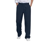 Pantaloni larghi da uomo in tessuto con gamba dritta, pantaloni casual per il tempo libero con pieghe in vita, comodi pantaloni in stile palazzo per un look rilassato, Stil_a05 blu navy, M
