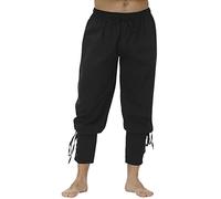 Pantaloni larghi da uomo, stile medievale, stile rinascimentale, vintage, vestibilità aderente, con elastico in vita e coulisse, pantaloni casual traspiranti, per feste a tema Halloween, cosplay, Nero