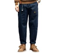 Pantaloni larghi da uomo, stile vintage, stile americano, a vita alta, EN8, pantaloni cargo, Blu scuro, 36 W