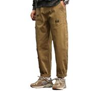 Pantaloni larghi da uomo, stile vintage, stile americano, a vita alta, EN8, pantaloni cargo, cachi, 32 W