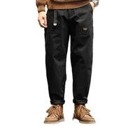 Pantaloni larghi da uomo, stile vintage, stile americano, a vita alta, EN8, pantaloni cargo, Nero , 31 W