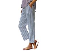 Pantaloni Larghi Donna 7/8 Casual Cotone Pantalone Leggeri con Tasche Dritta Gamba Larga Pants Estivi Comodi Lino Larghi Elastico Yoga Eleganti Spiaggia Vacanze Taglie Forti Lunghezza Harem
