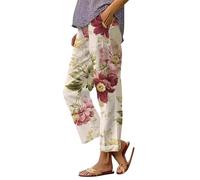 Pantaloni Larghi Donna 7/8 Casual Cotone Pantalone Leggeri con Tasche Dritta Gamba Larga Pants Estivi Comodi Lino Larghi Elastico Yoga Eleganti Spiaggia Vacanze Taglie Forti Lunghezza Harem