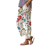 Pantaloni Larghi Donna 7/8 Casual Cotone Pantalone Leggeri con Tasche Dritta Gamba Larga Pants Estivi Comodi Lino Larghi Elastico Yoga Eleganti Spiaggia Vacanze Taglie Forti Lunghezza Harem