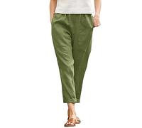 Pantaloni larghi e casual da donna - Pantaloni fluidi da donna in cotone e lino pantaloni comodi, pantaloni primaverili estivi pantaloni tinta unita pantaloni con due tasche pantaloni dritti, verde, M