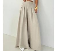 Pantaloni larghi e morbidi con pieghe, di colore mandorla, con texture di lino, adatti per l'ufficio, il ritorno a scuola, l'abbigliamento da insegnante, le trattative d'affari e altre occasioni, stil