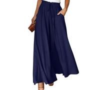 Pantaloni larghi estivi leggeri da donna Gonna-pantalone lunga a vita alta Pantaloni larghi con cordoncino e tasche da donna Pantaloni comodi larghi leggermente elasticizzati Pantaloni eleganti e como