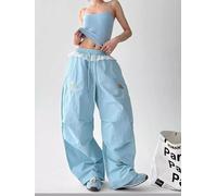 Pantaloni Larghi Estivi Vita Alta Con Coulisse Casual Blu CF50336