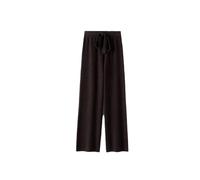 Pantaloni larghi in lana da donna,Pantaloni larghi casual con elastico in vita,Pantaloni larghi elastici con coulisse caldi, Marrone scuro, L