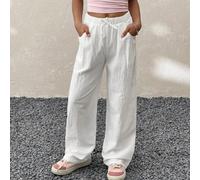Pantaloni larghi in lino comodi e casual da ragazza pre-adolescente, adatti per l'estate, lo stile boho minimalista, le vacanze e l'uso quotidiano 7Y,8Y,9Y,10Y,11Y,12Y,13YColore unicoMiscele di cotone