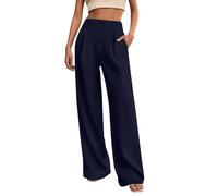 Pantaloni larghi in tessuto da donna, eleganti, a vita alta, taglio dritto, per affari, per il tempo libero, per il lavoro, con tasca, blu scuro34, L