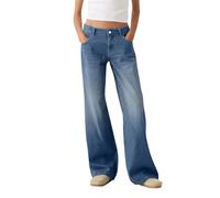 Pantaloni Larghi Vita Alta Donna Casual, Pantaloni Denim Wide Leg Eleganti Pantalone Gamba Dritta Curvy Estivi Pants Basic Vintage Jeans Gamba Larga Y2k Pantalone con Tasche