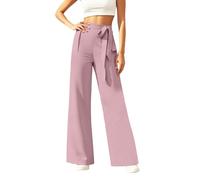 Pantaloni leggeri da donna per il tempo libero con gamba larga e fettuccia per comfort e versatilità nella vita di tutti i giorni, pantaloni a righe da donna corti blu, Colore: rosa., XL