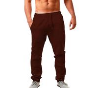 Pantaloni leggeri da uomo in cotone pantaloni dritti da uomo in vita elasticizzata chic e comodi da jogging larghi tinta unita Trousers casual chic da jogging all'aperto, rosso, XL
