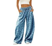 Pantaloni Leopardati Donna con Taglio Curvo Coulisse e Tasche a Vita Alta Comodi Larghi Elasticizzati Morbidi Slim Fashion per Tempo Libero Quotidiano Casual Sport