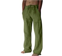 Pantaloni Lino Cotone Uomo Estivi Casual Leggeri Larghi Pantaloni da Spiaggia Yoga Pantaloni Elasticizzati in Vita Gamba Ampia Traspirante Lungo Leggero Estivo Slim Comodo Abbigliamento da Casa 2024