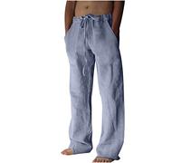 Pantaloni Lino Cotone Uomo Estivi Casual Leggeri Larghi Pantaloni da Spiaggia Yoga Pantaloni Elasticizzati in Vita Gamba Ampia Traspirante Lungo Leggero Estivo Slim Comodo Abbigliamento da Casa 2024