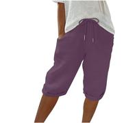 Pantaloni Lino Donna 3/4 Curvy Eleganti Pantalone Capri Vita Alta Larghi Pantaloni Cropped con Tasche Estivi Elasticizzati Pinocchietti Palazzo Comodi Traspiranti Pinocchietto Baggy Estate 2025 Moda