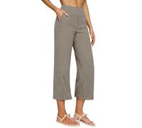 Pantaloni Lino Donna Estivi Leggeri Cotone Larghi 3/4 Pantalone Elastica Vita Alta Eleganti Gamba Larga Palazzo Pants Casual Sportivi Pantaloni da Spiaggia con Tasche Pantalone Capri Comodi Morbidi